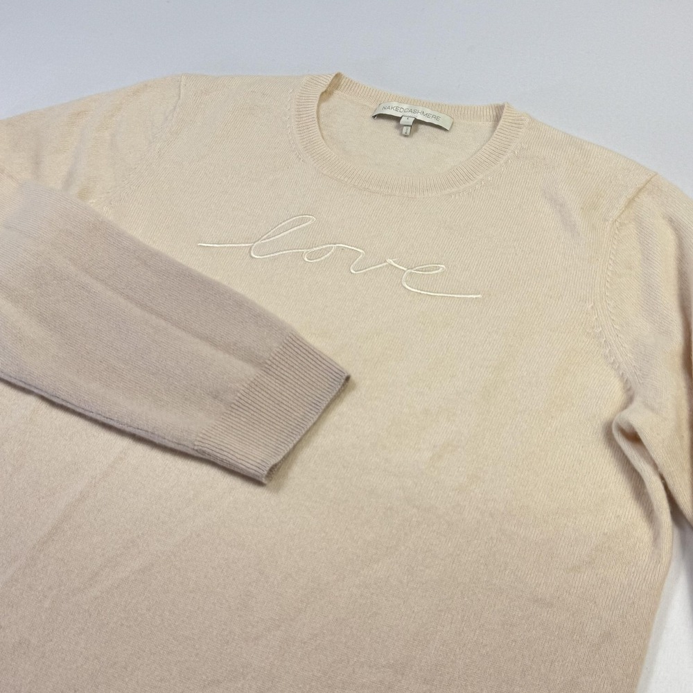 NAKEDCASHMERE‎ Ombre Sweater Womens L Pink Cashmere "Love" Crewneck Pullover